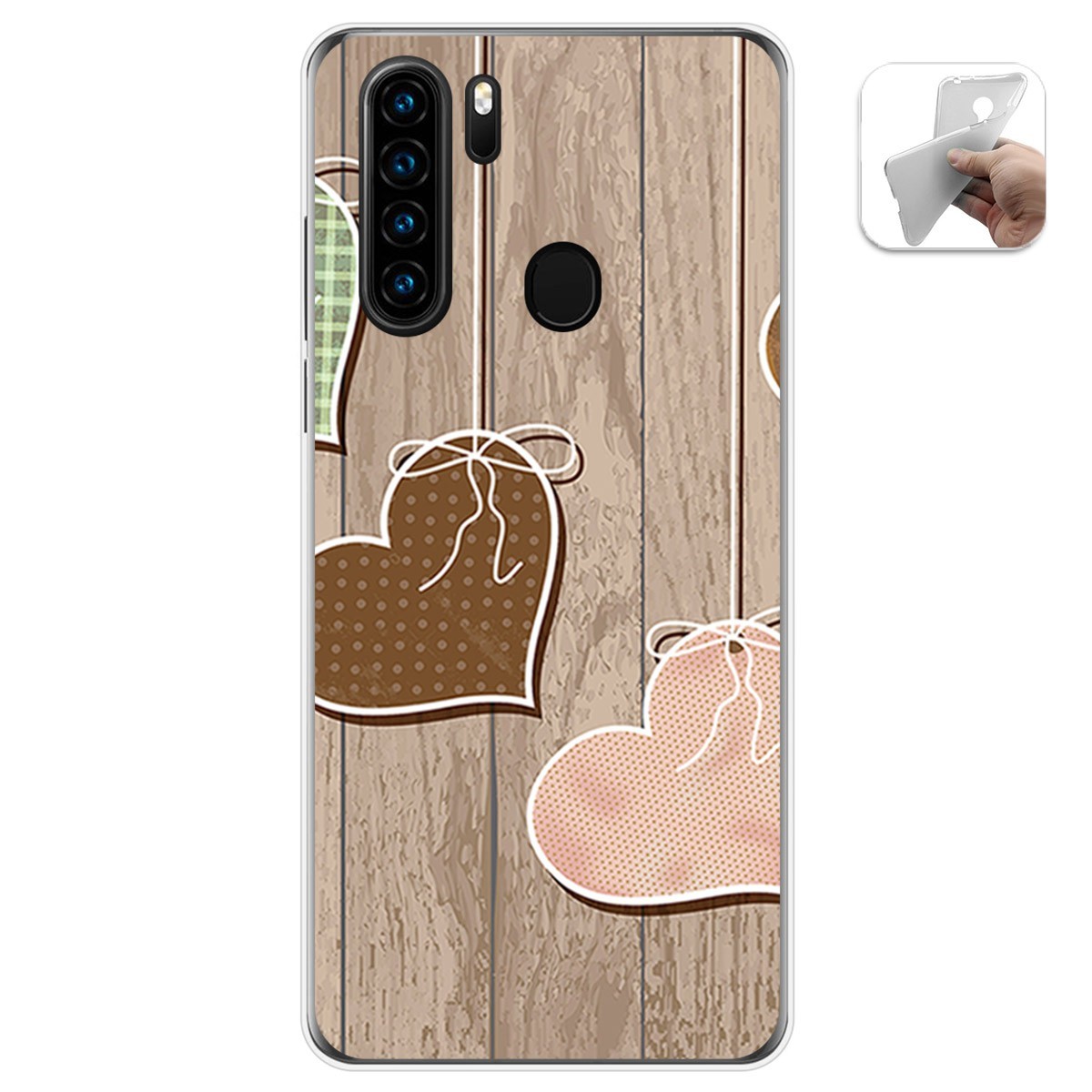 Funda Gel Tpu para Blackview A80 Pro diseño Corazones Madera Dibujos