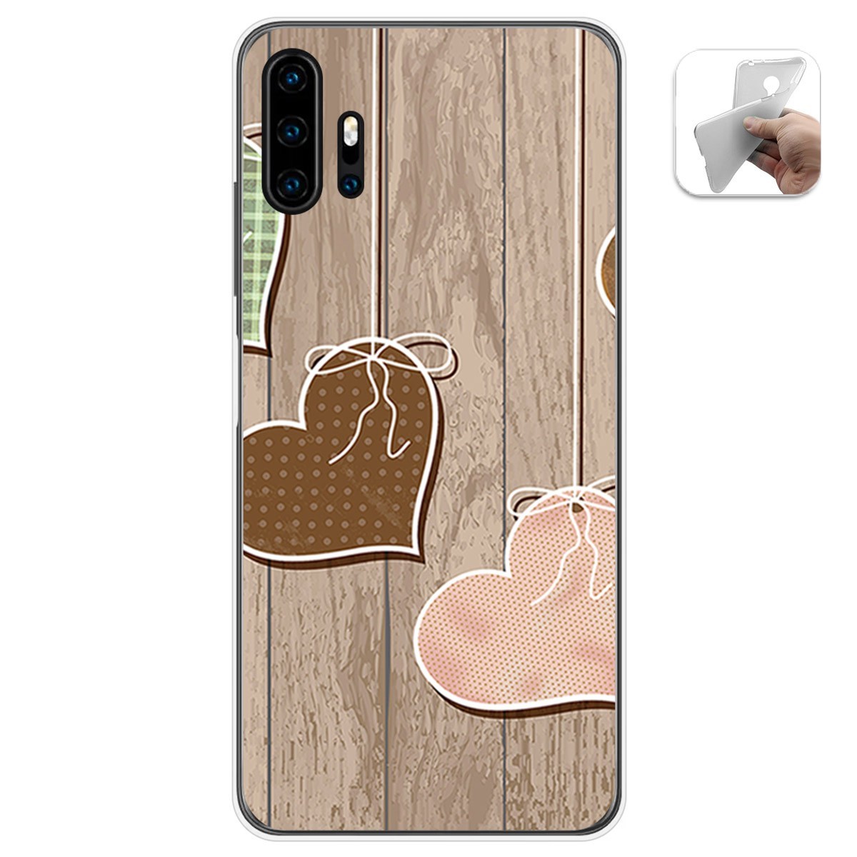 Funda Gel Tpu para Umidigi F2 diseño Corazones Madera Dibujos