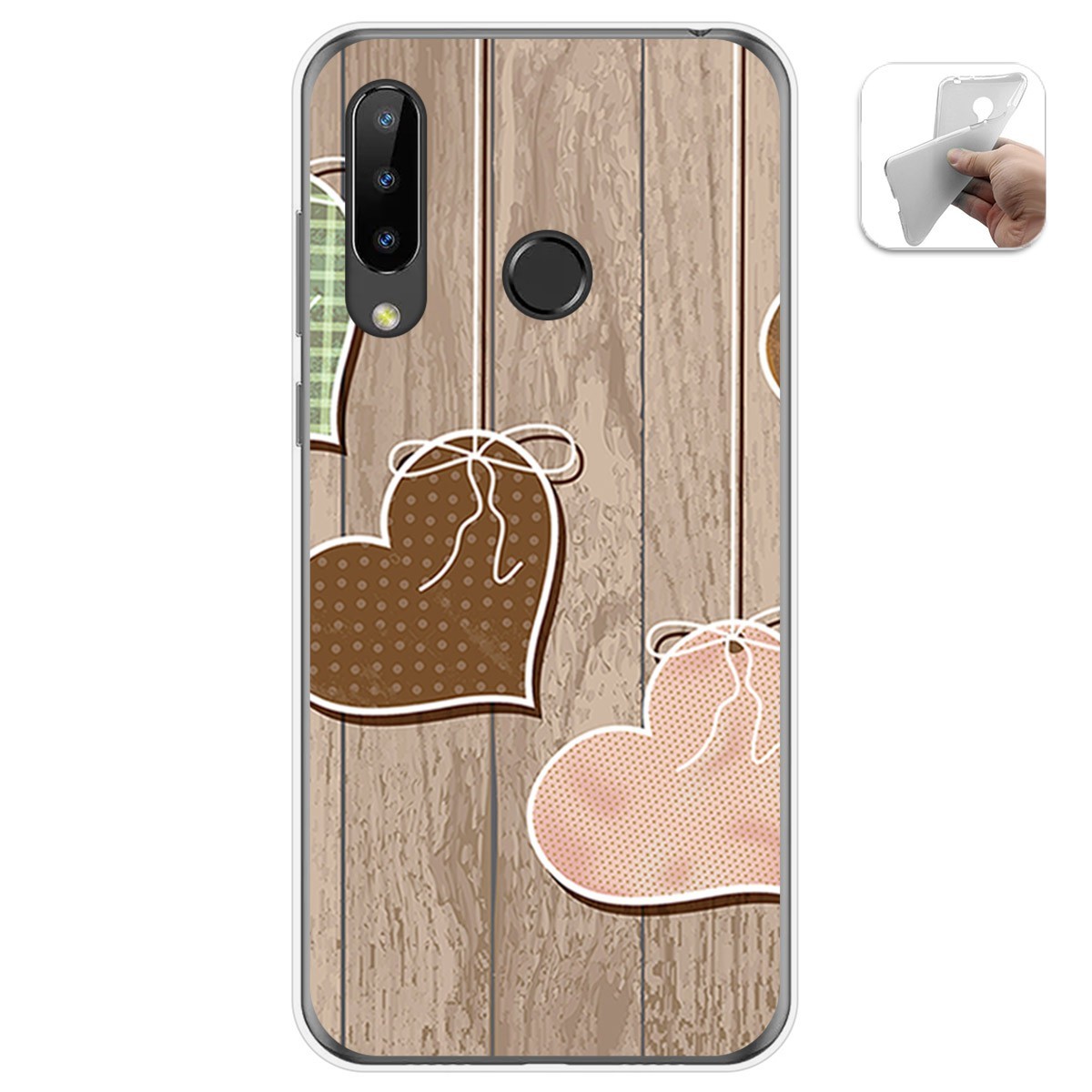 Funda Gel Tpu para Doogee N20 diseño Corazones Madera Dibujos