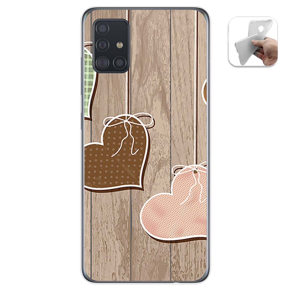 Funda Gel Tpu para Samsung Galaxy A51 diseño Corazones Madera Dibujos