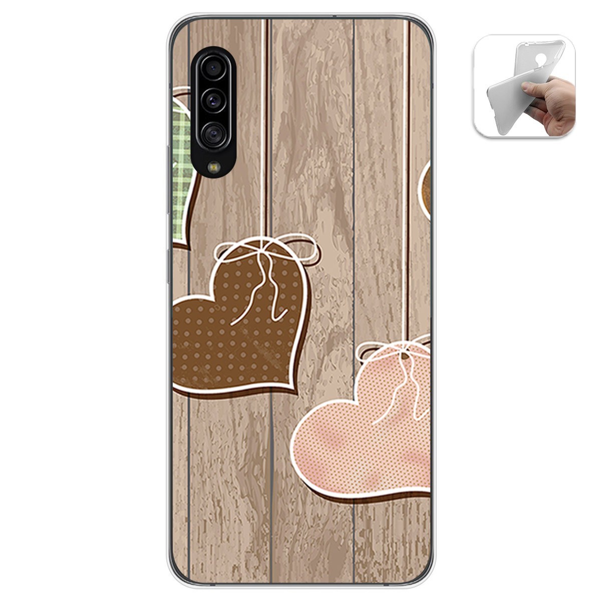 Funda Gel Tpu para Samsung Galaxy A90 5G diseño Corazones Madera Dibujos