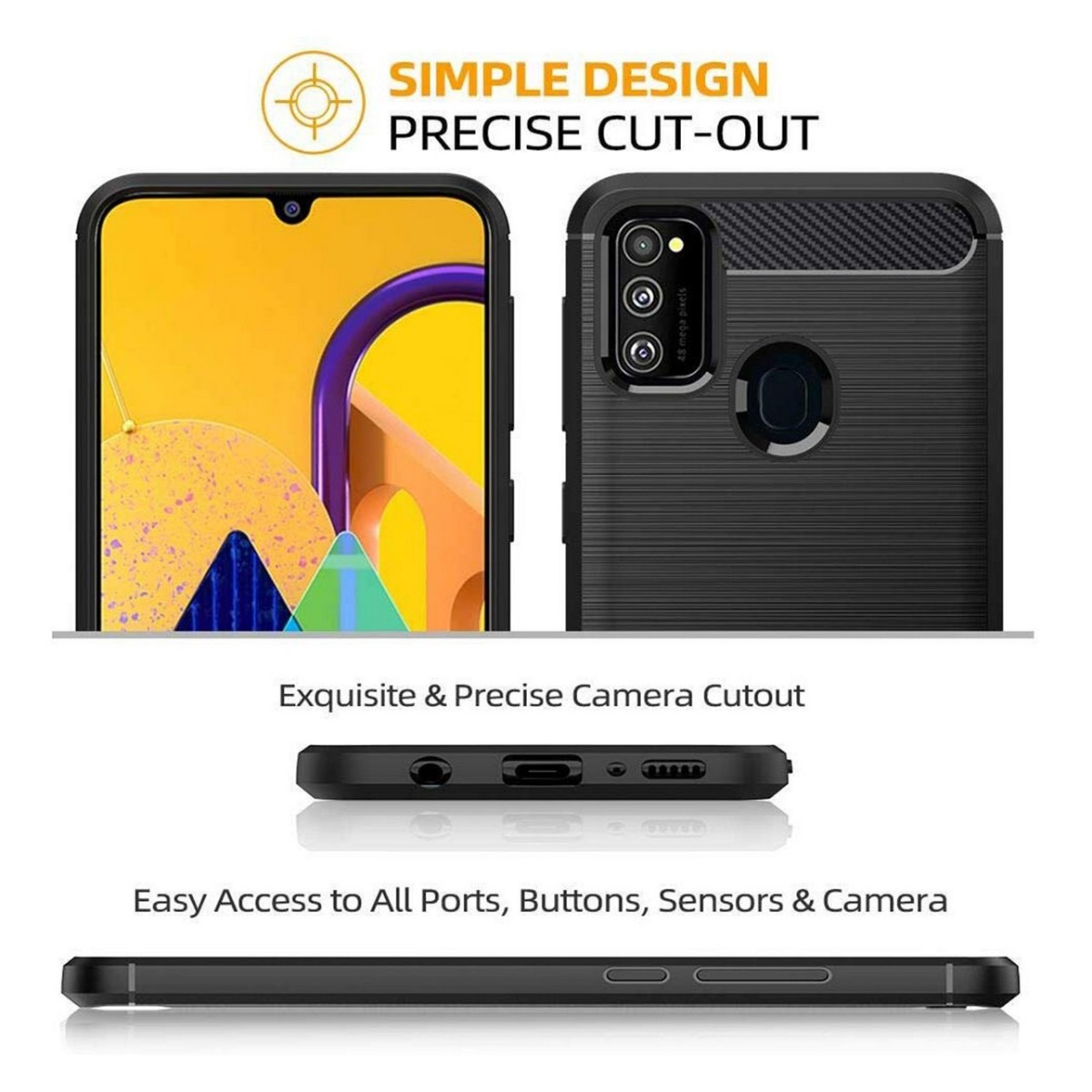 Funda Gel Tpu Tipo Carbon Negra para Samsung Galaxy M30s / M21