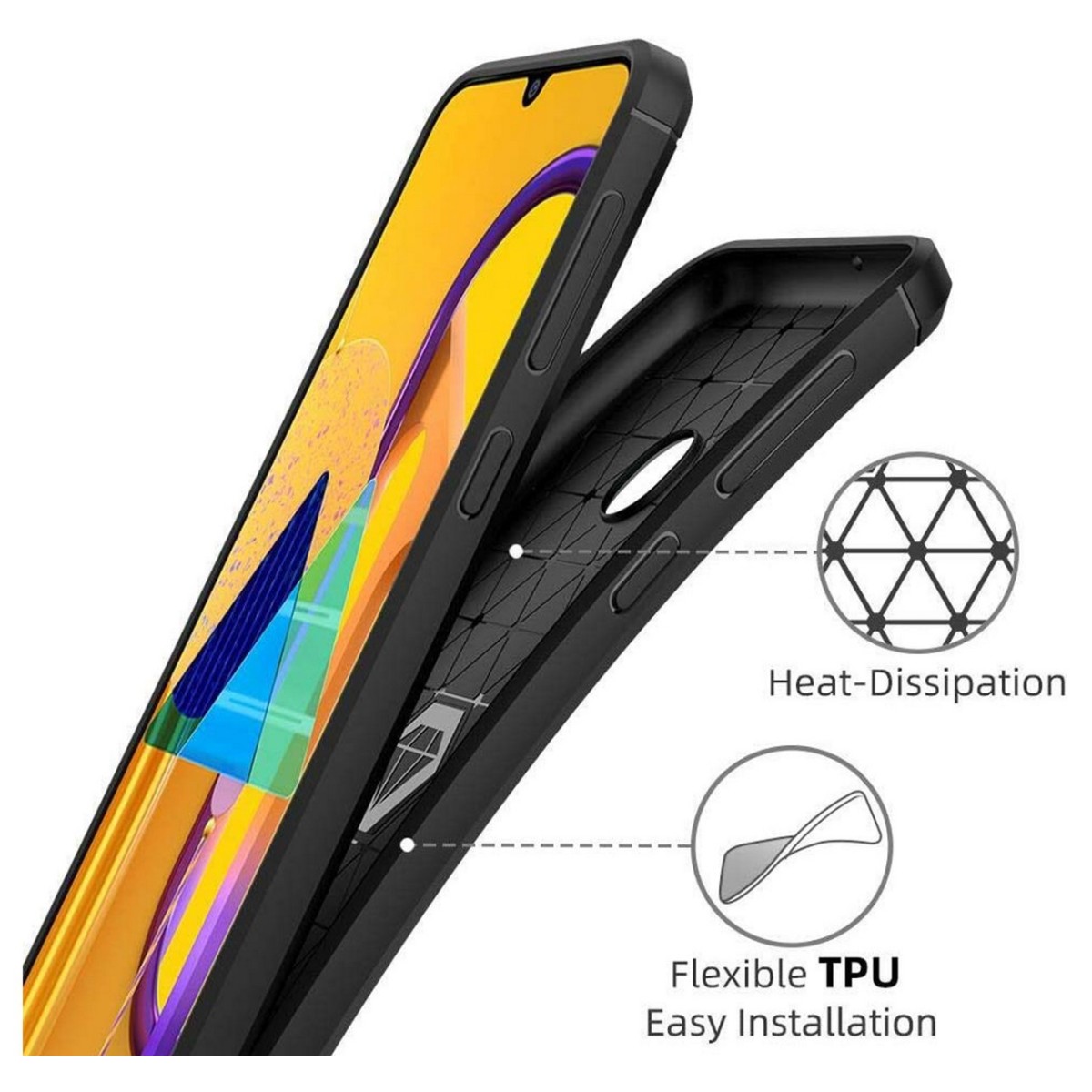 Funda Gel Tpu Tipo Carbon Negra para Samsung Galaxy M30s / M21