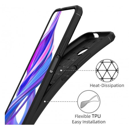 Funda Gel Tpu Tipo Carbon Negra para Huawei Honor 9X