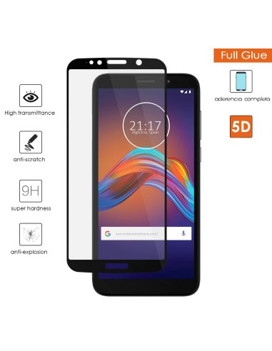 Protector Cristal Templado Completo 5D Full Glue Negro para Motorola Moto E6 Play Vidrio