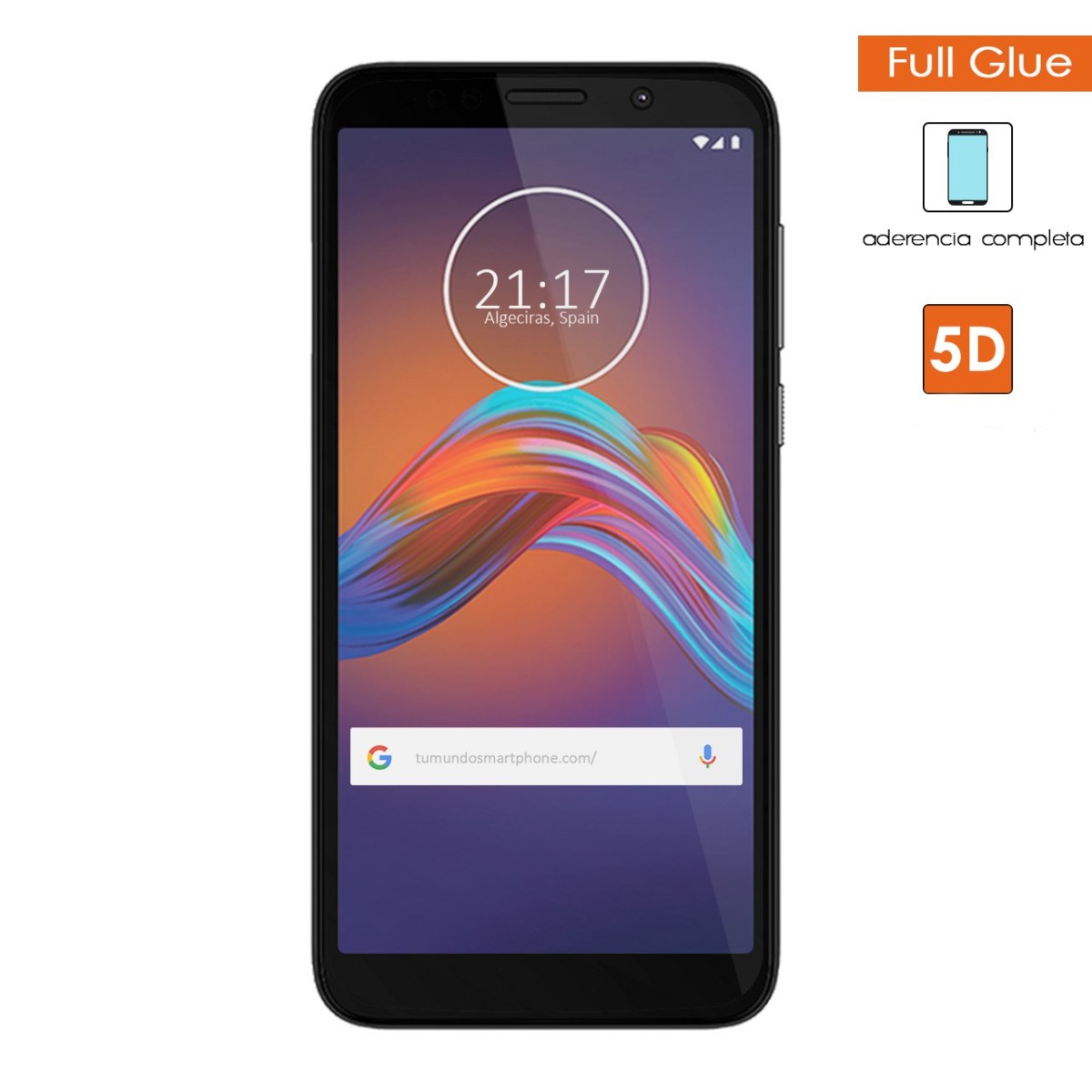 Protector Cristal Templado Completo 5D Full Glue Negro para Motorola Moto E6 Play Vidrio