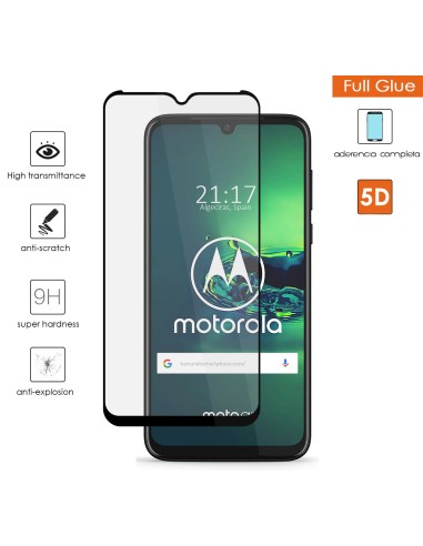 Protector Cristal Templado Completo 5D Full Glue Negro para Motorola Moto G8 Plus Vidrio