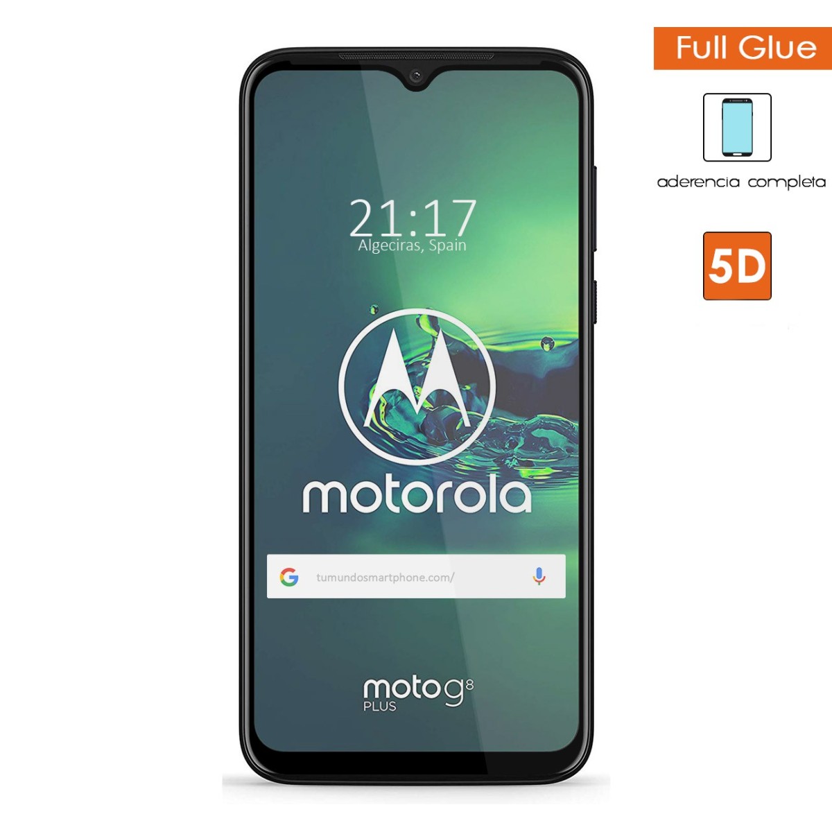 Protector Cristal Templado Completo 5D Full Glue Negro para Motorola Moto G8 Plus Vidrio