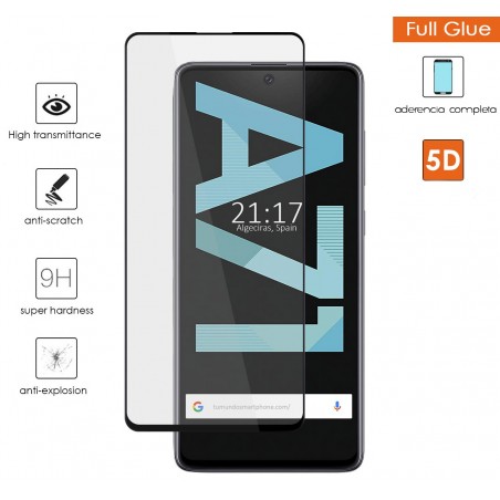 Protector Cristal Templado Completo 5D Full Glue Negro para Samsung Galaxy A71 Vidrio