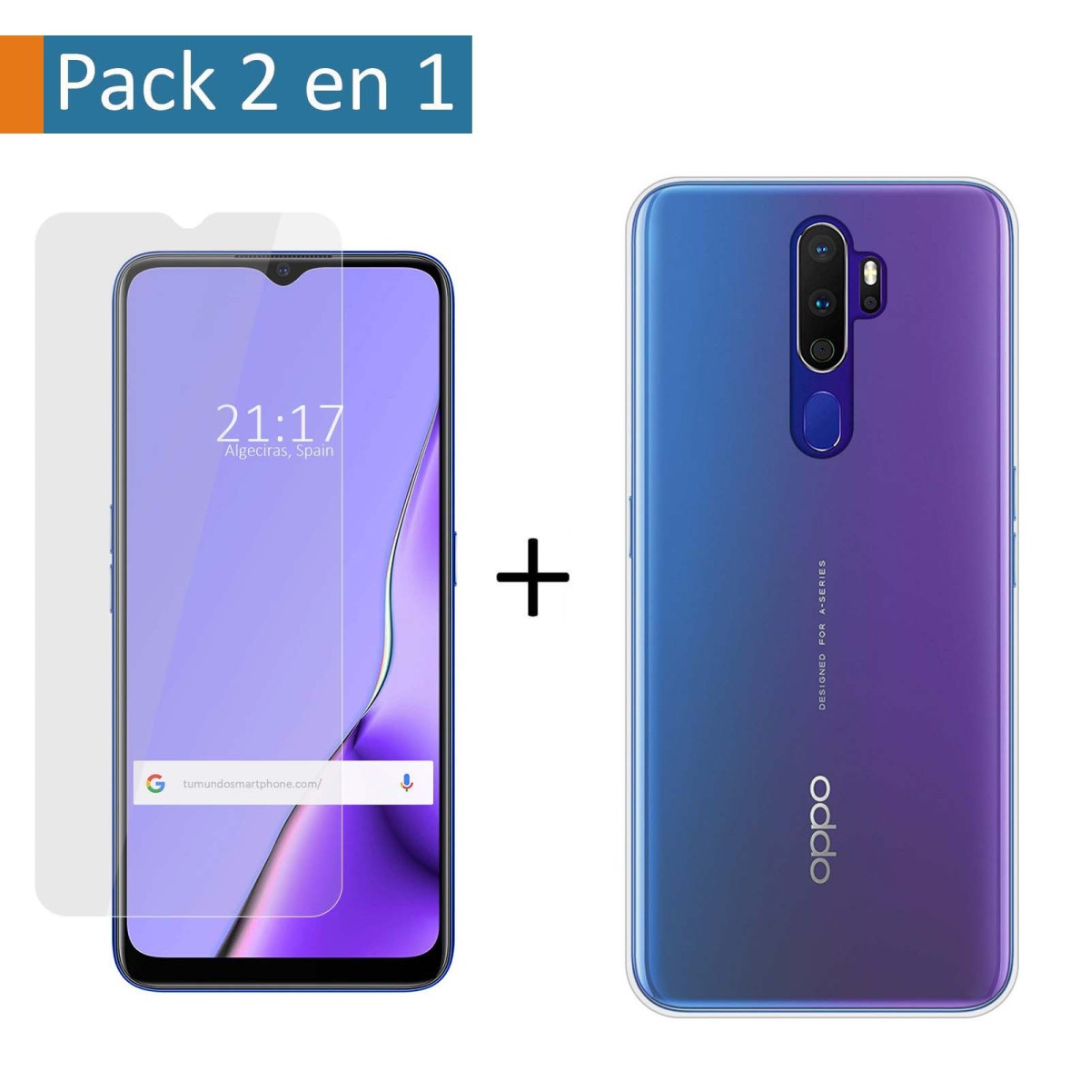 Pack 2 En 1 Funda Gel Transparente + Protector Cristal Templado para Oppo A9 2020