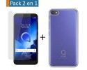 Pack 2 En 1 Funda Gel Transparente + Protector Cristal Templado para Alcatel 1V 2019