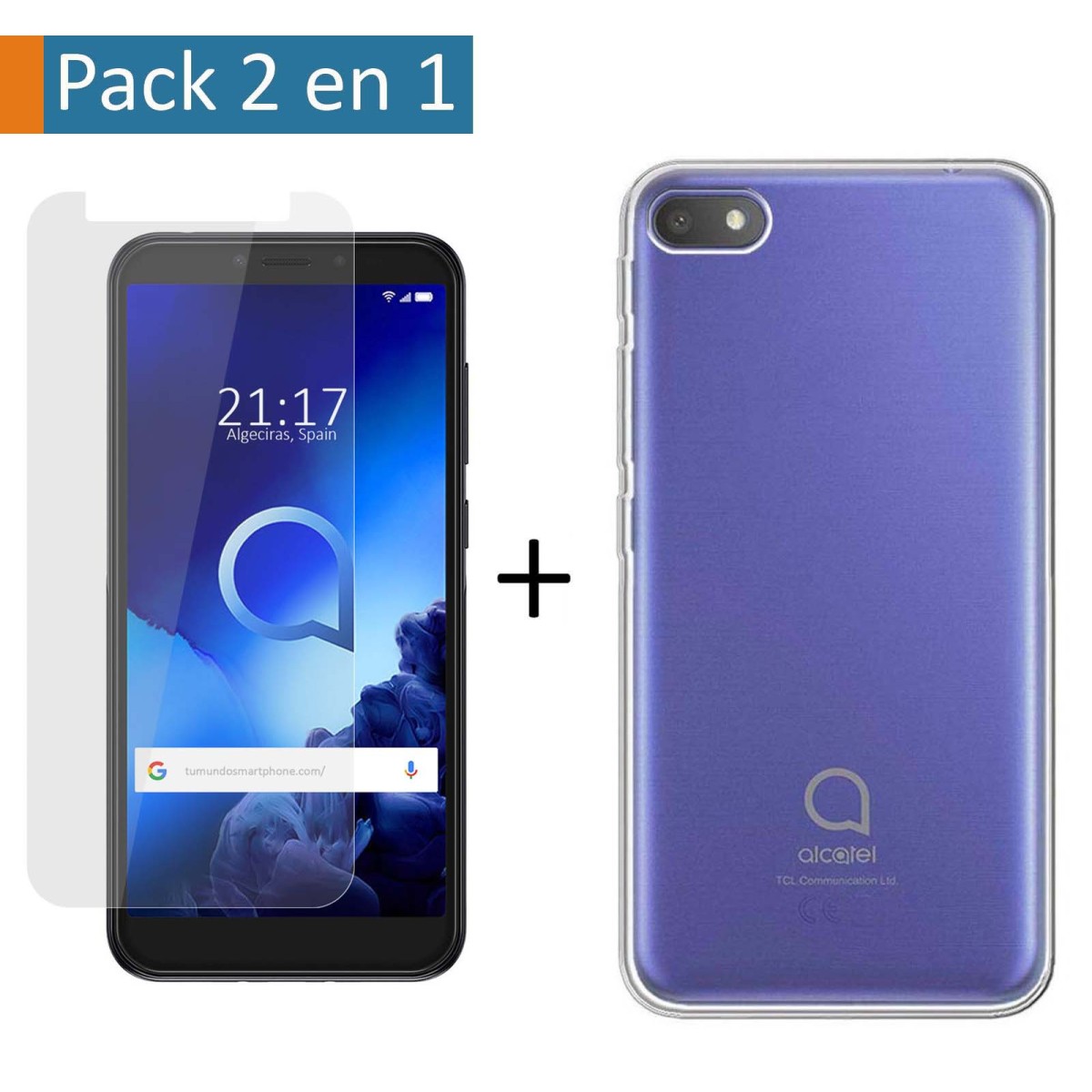 Pack 2 En 1 Funda Gel Transparente + Protector Cristal Templado para Alcatel 1V 2019