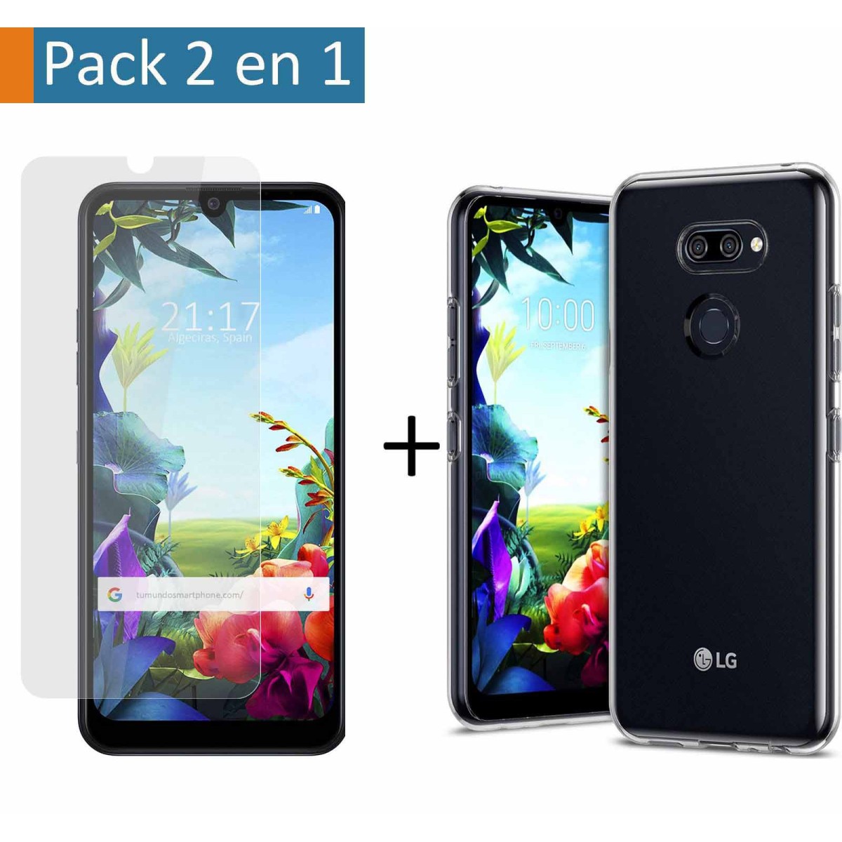 Pack 2 En 1 Funda Gel Transparente + Protector Cristal Templado para Lg K40S