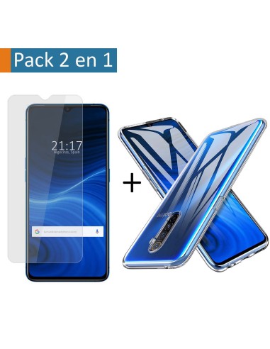 Pack 2 En 1 Funda Gel Transparente + Protector Cristal Templado para Realme X2 Pro