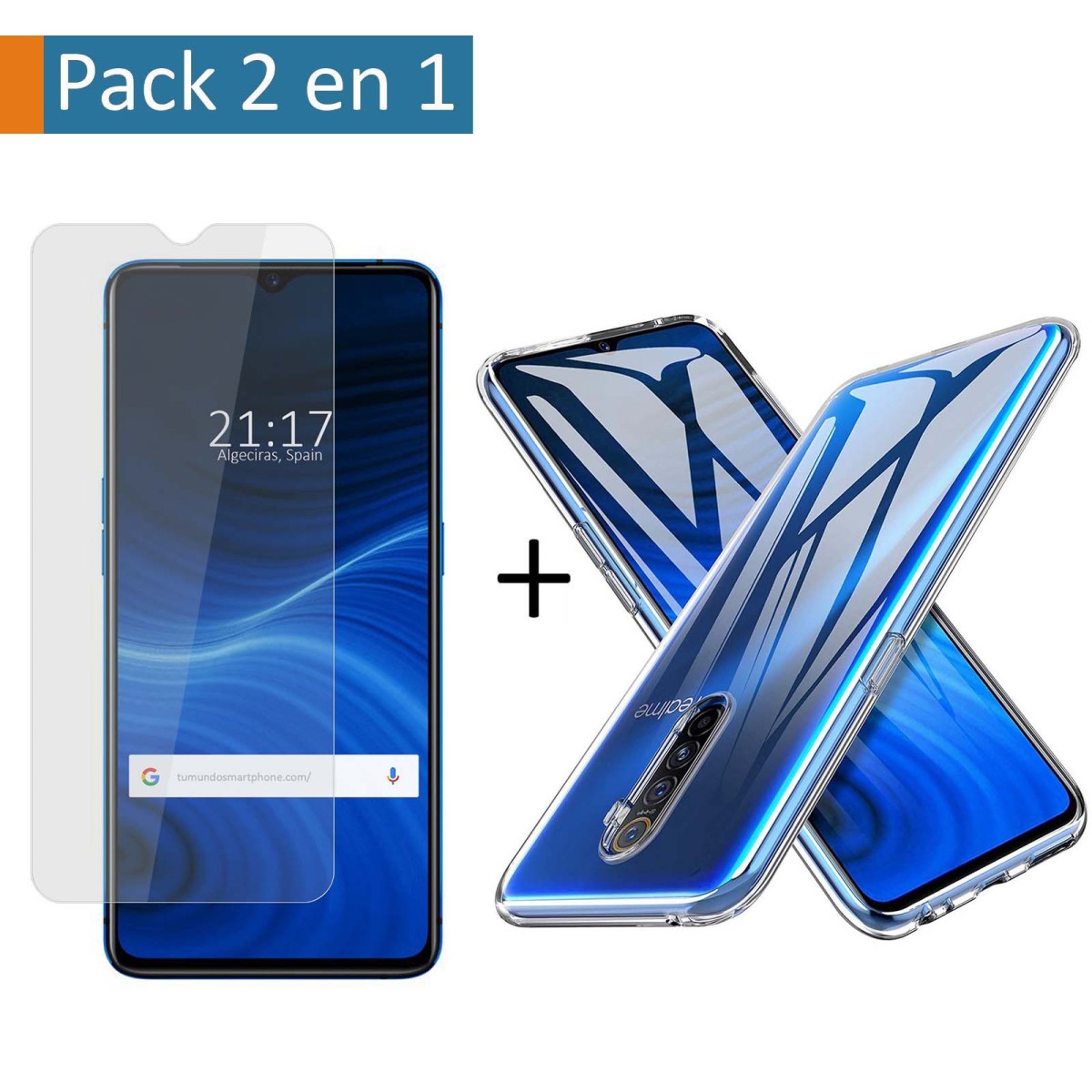 Pack 2 En 1 Funda Gel Transparente + Protector Cristal Templado para Realme X2 Pro