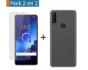 Pack 2 En 1 Funda Gel Transparente + Protector Cristal Templado para Alcatel 3X 2020