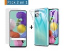 Pack 2 En 1 Funda Gel Transparente + Protector Cristal Templado para Samsung Galaxy A51