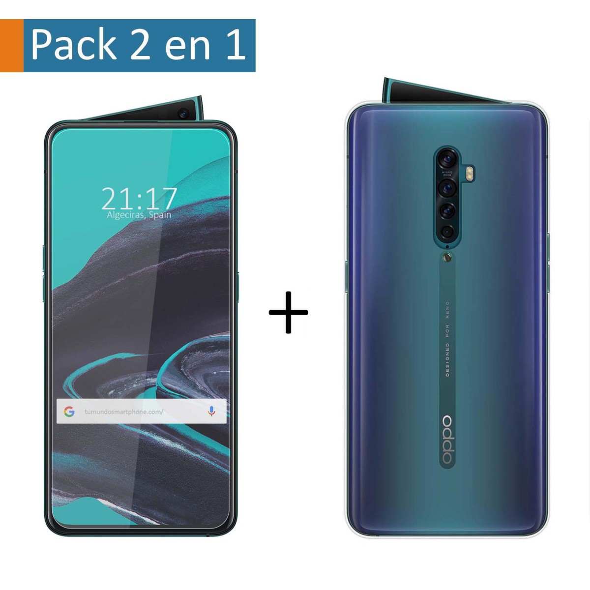 Pack 2 En 1 Funda Gel Transparente + Protector Cristal Templado para Oppo Reno 2
