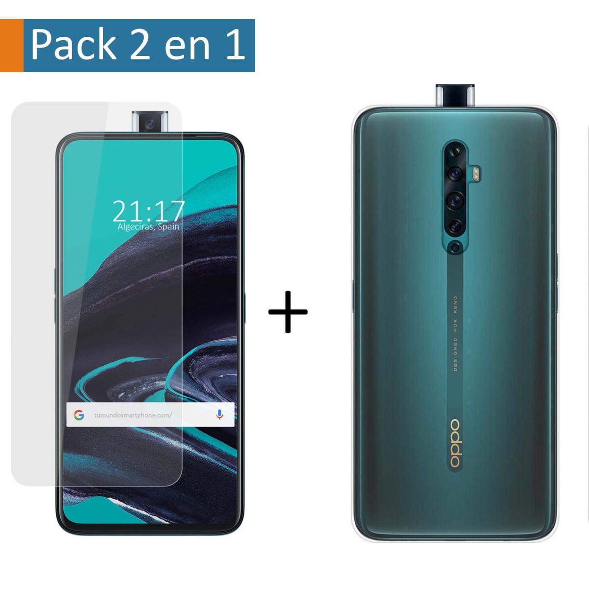 Pack 2 En 1 Funda Gel Transparente + Protector Cristal Templado para Oppo Reno 2Z