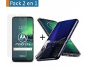 Pack 2 En 1 Funda Gel Transparente + Protector Cristal Templado para Motorola Moto G8 Plus