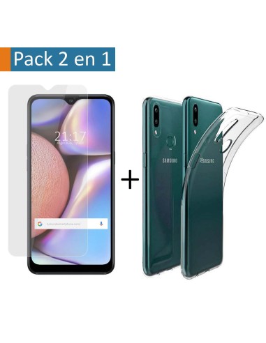 Pack 2 En 1 Funda Gel Transparente + Protector Cristal Templado para Samsung Galaxy A10s
