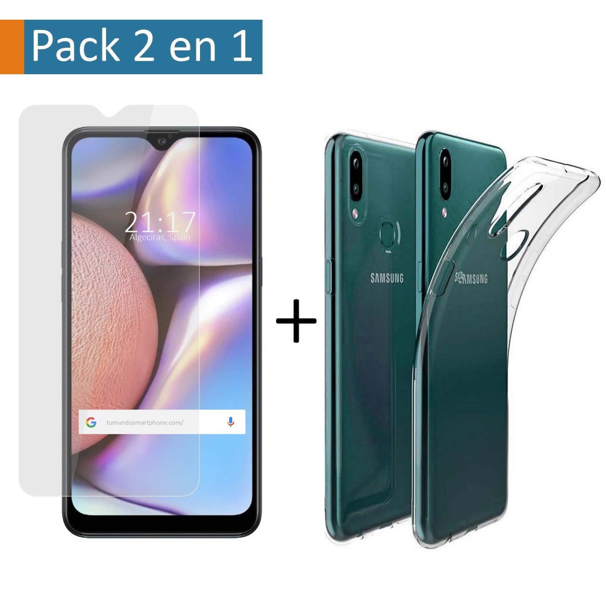 Pack 2 En 1 Funda Gel Transparente + Protector Cristal Templado para Samsung Galaxy A10s