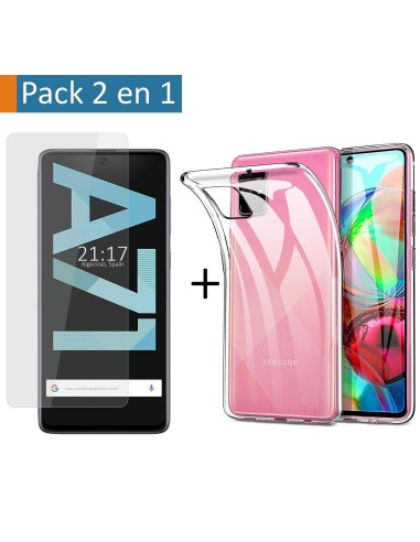 Pack 2 En 1 Funda Gel Transparente + Protector Cristal Templado para Samsung Galaxy A71