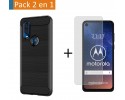 Pack 2 En 1 Funda Gel Tipo Carbono + Protector Cristal Templado para Motorola One Vision