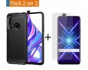 Pack 2 En 1 Funda Gel Tipo Carbono + Protector Cristal Templado para Huawei Honor 9X
