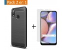 Pack 2 En 1 Funda Gel Tipo Carbono + Protector Cristal Templado para Samsung Galaxy A10s