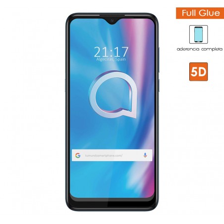 Protector Cristal Templado Completo 5D Full Glue Negro para Alcatel 1S 2020 / 3L 2020 Vidrio