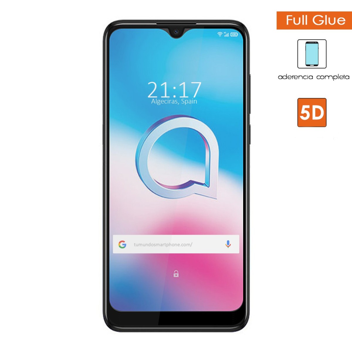 Protector Cristal Templado Completo 5D Full Glue Negro para Alcatel 3L 2020 Vidrio