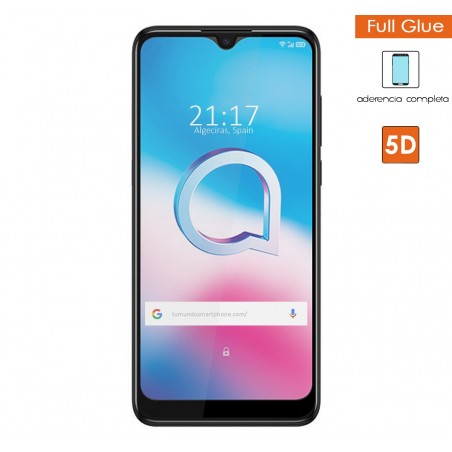 Protector Cristal Templado Completo 5D Full Glue Negro para Alcatel 3L 2020 Vidrio