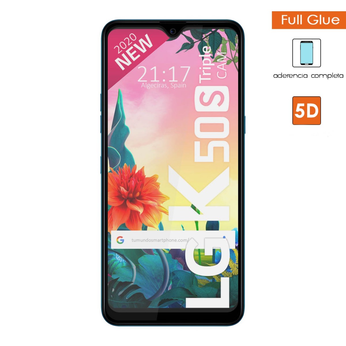 Protector Cristal Templado Completo 5D Full Glue Negro para Lg K50S Vidrio