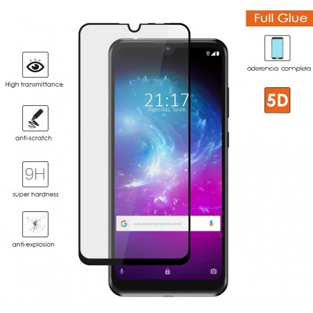 Protector Cristal Templado Completo 5D Full Glue Negro para Zte Blade A5 2020 Vidrio