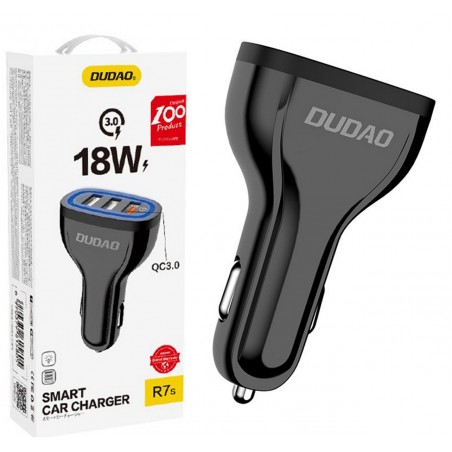 Cargador de Coche Negro 3x USB 2,4A Función Quick Charge 3.0 DUDAO