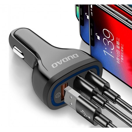 Cargador de Coche Negro 3x USB 2,4A Función Quick Charge 3.0 DUDAO