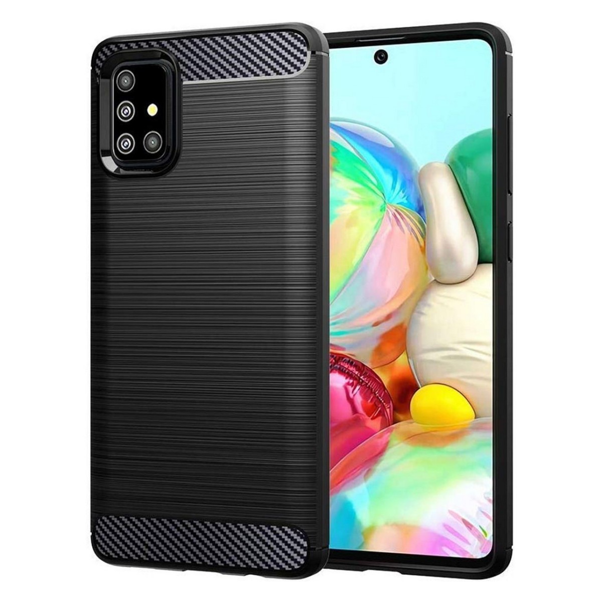 Funda Gel Tpu Tipo Carbon Negra para Samsung Galaxy A71