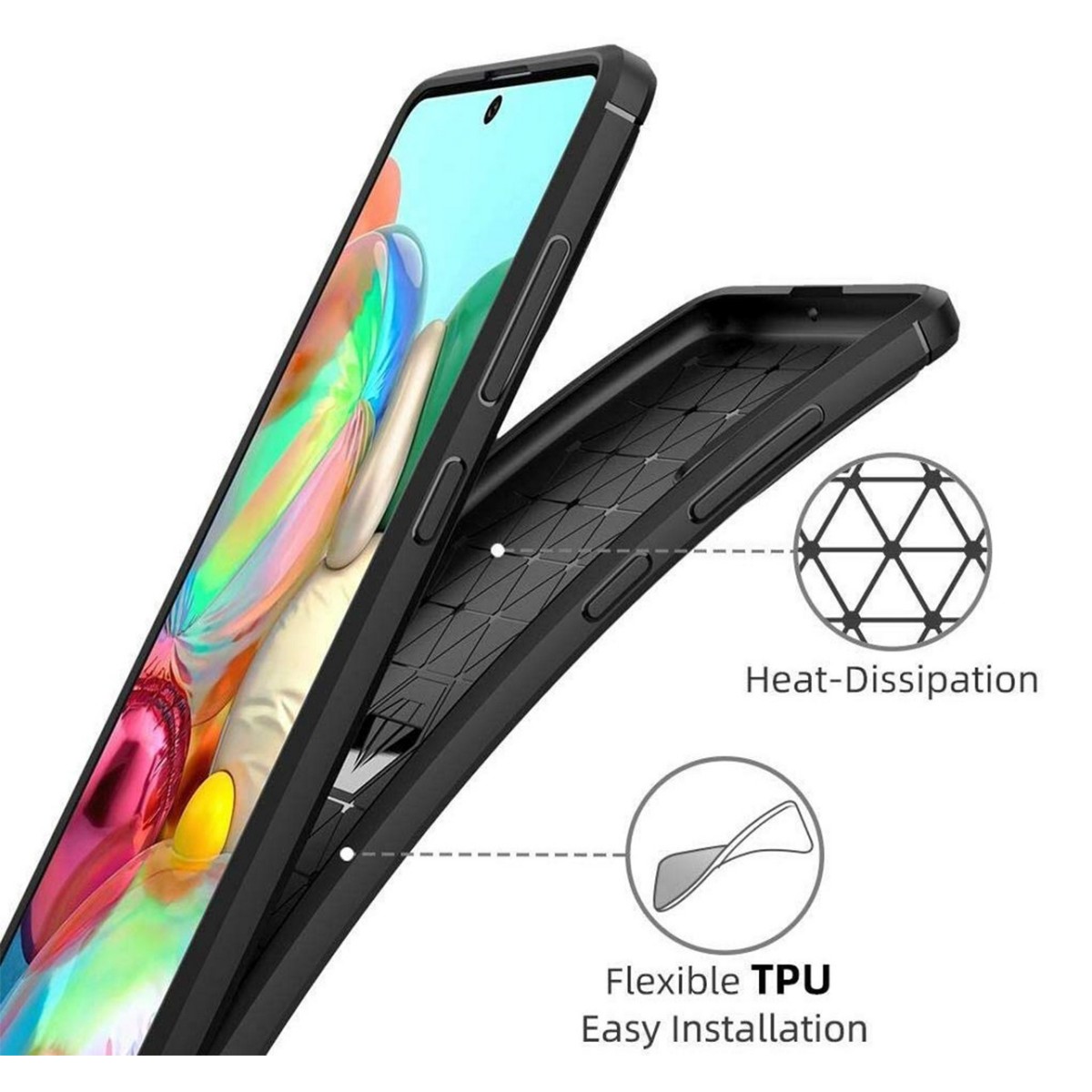 Funda Gel Tpu Tipo Carbon Negra para Samsung Galaxy A71
