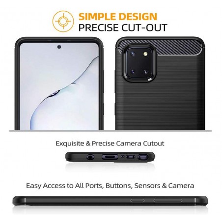 Funda Gel Tpu Tipo Carbon Negra para Samsung Galaxy Note 10 Lite