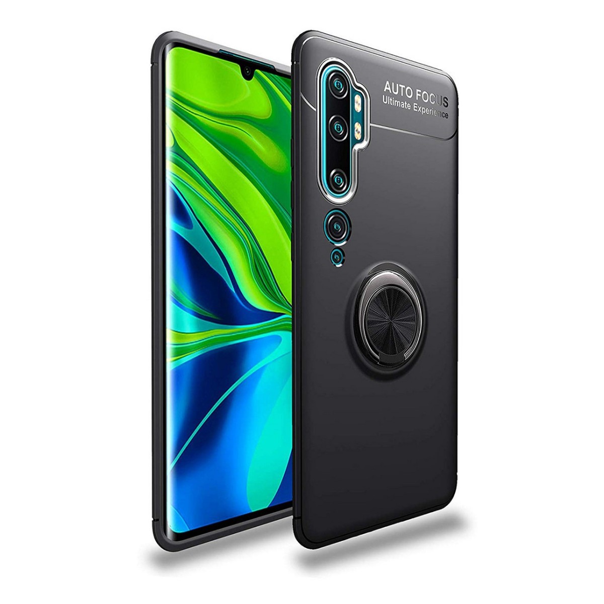 Funda Magnetica Soporte con Anillo Giratorio 360 para Xiaomi Mi Note 10 Negra