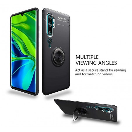 Funda Magnetica Soporte con Anillo Giratorio 360 para Xiaomi Mi Note 10 Negra