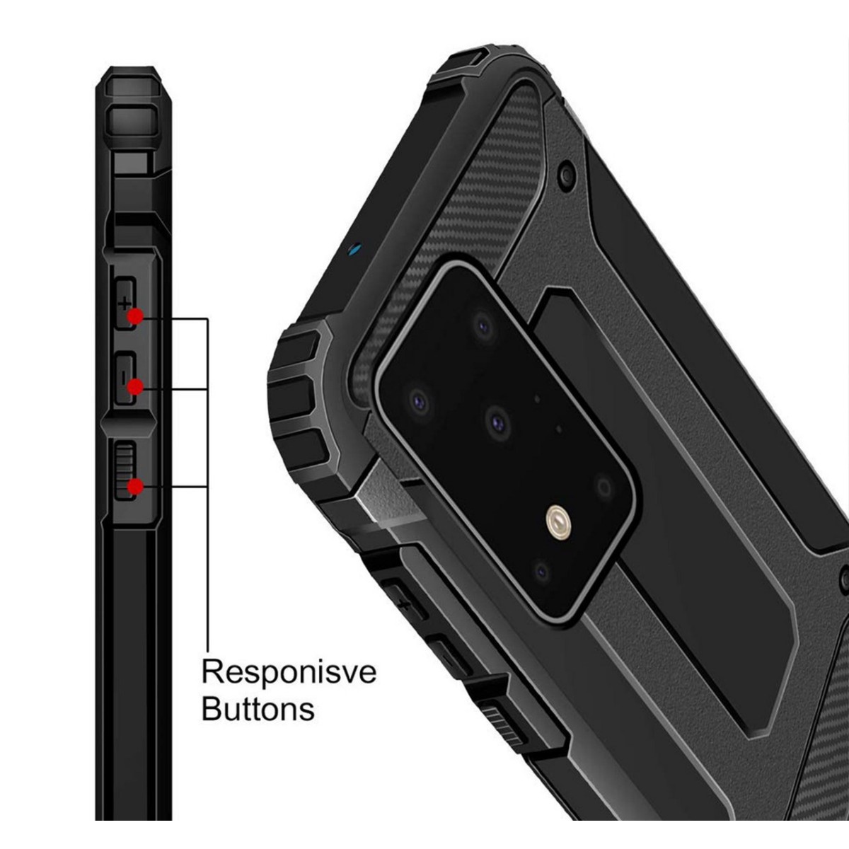 Funda Tipo Hybrid Tough Armor (Pc+Tpu) Negra para Samsung Galaxy S20 Ultra