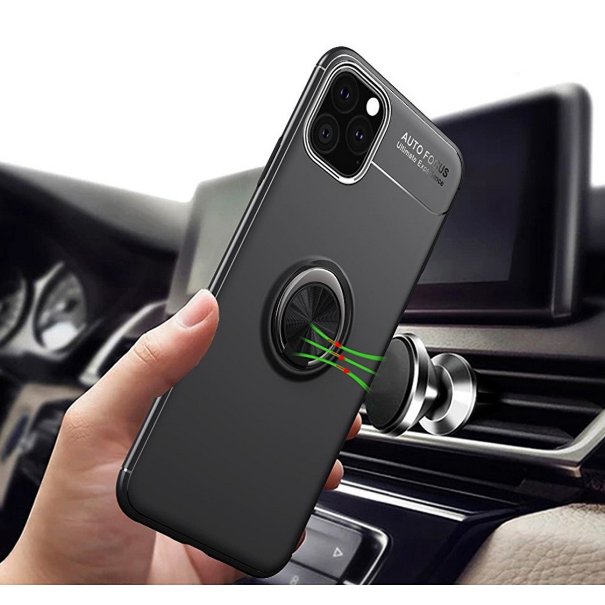 Funda Magnetica Soporte con Anillo Giratorio 360 para Iphone 11 Pro (5.8) Negra