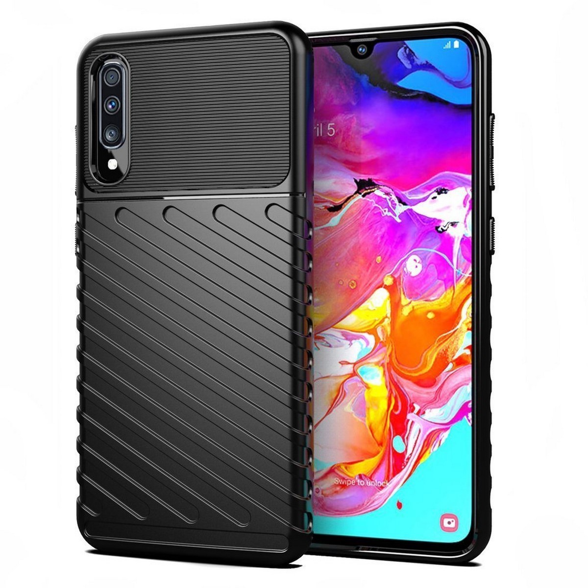 Funda Gel Flexible Thunder Armor Rugged para Samsung Galaxy A70 color Negra