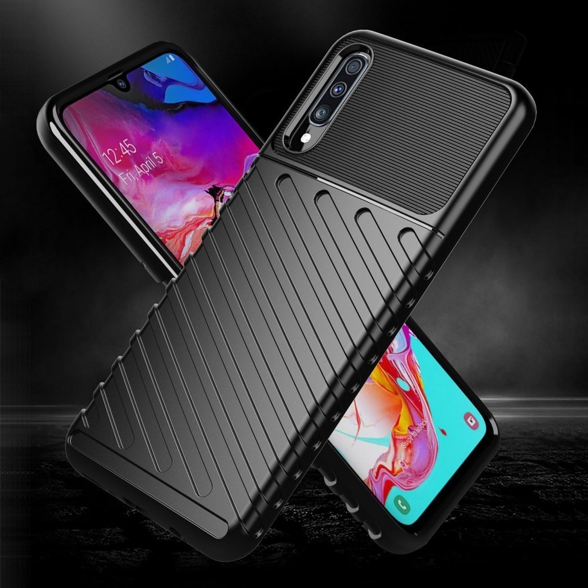 Funda Gel Flexible Thunder Armor Rugged para Samsung Galaxy A70 color Negra
