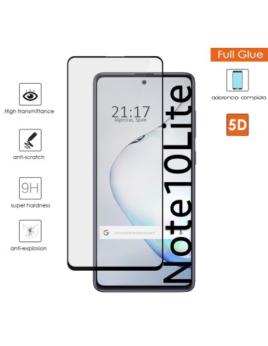 Protector Cristal Templado Completo 5D Full Glue Negro para Samsung Galaxy Note 10 Lite Vidrio