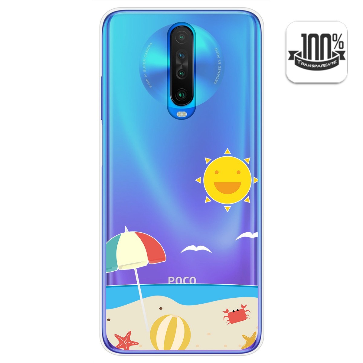 Funda Gel Transparente para Xiaomi Pocophone POCO X2 diseño Playa Dibujos