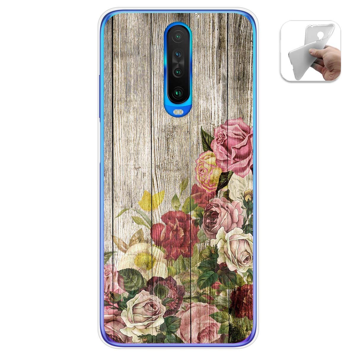 Funda Gel Tpu para Xiaomi Pocophone POCO X2 diseño Madera 08 Dibujos