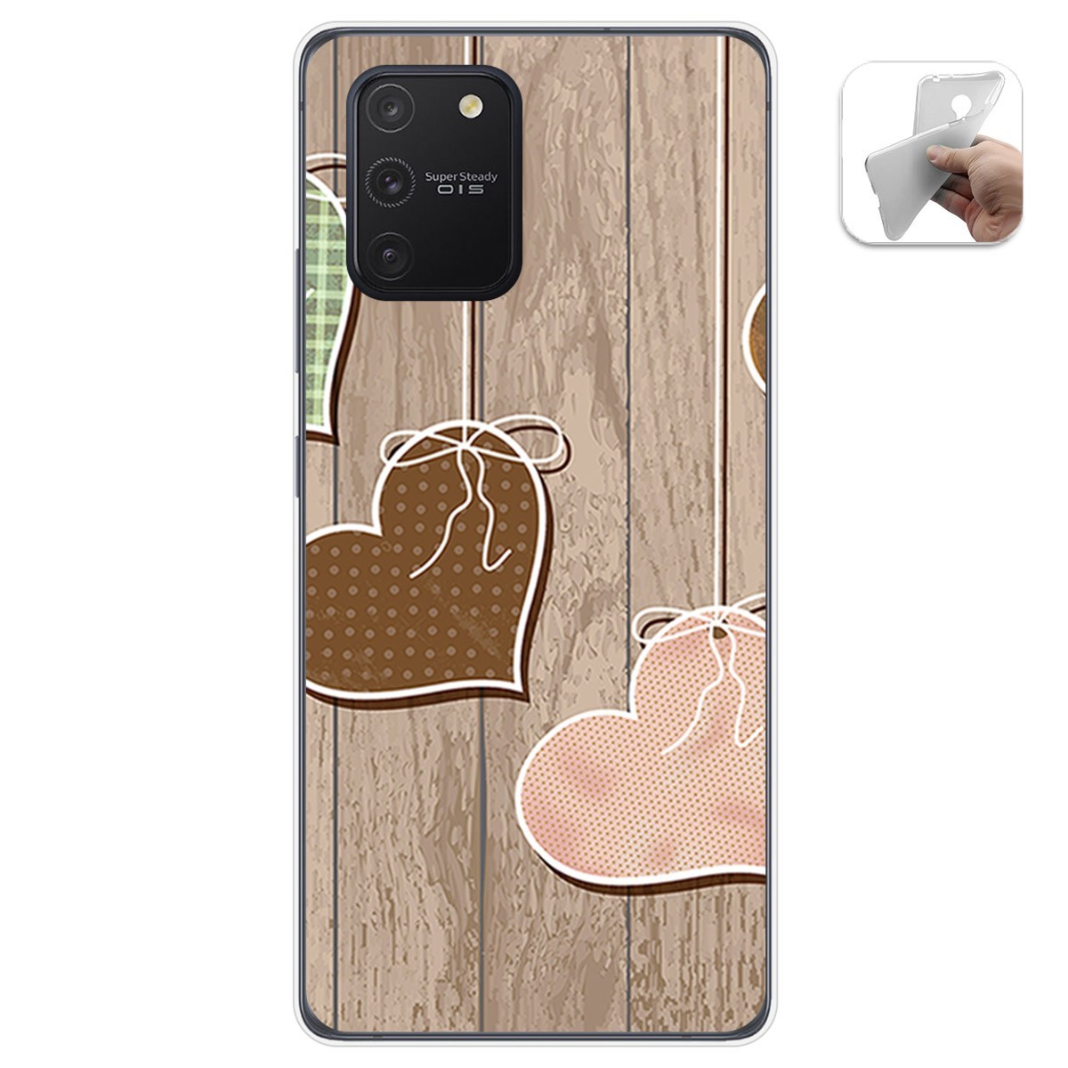 Funda Gel Tpu para Samsung Galaxy S10 Lite diseño Corazones Madera Dibujos
